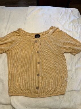 W5 Yellow Striped Button Front Blouse